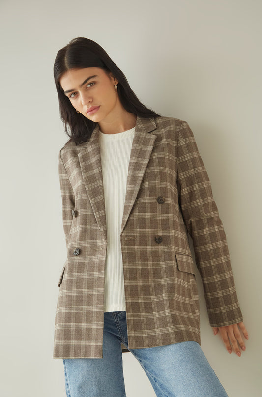 Blazer Bovary Marron Cuadros Grandes